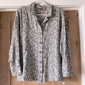 Tianello Floral button up Blouse Tunic Womens M Collared Brown/Cream Lagenlook